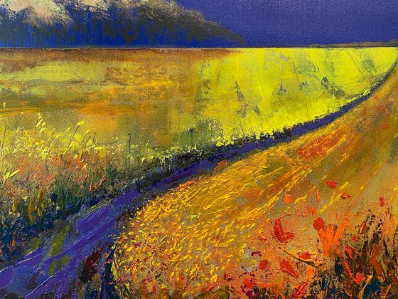 'Among The Red Rushes' Vivid Landscape Oil Painting