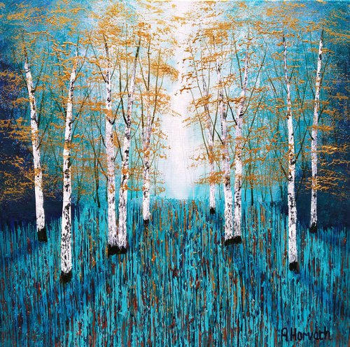 Golden Blue Birch Wood by Amanda Horvath