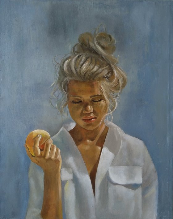 Blonde and wind 40x50cm ,oil/canvas, impressionistic portrait