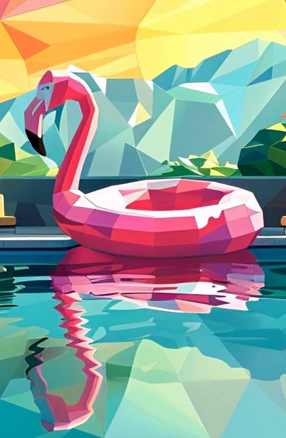 FLAMINGO IN A SWIMMING POOL