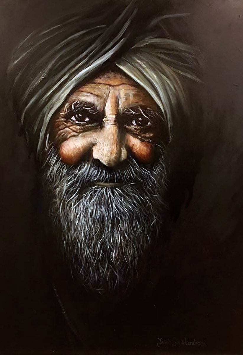 Old Man With Turban By Jennie Smallenbroek, 29 X 37, Artwork For Sale On Artfinder