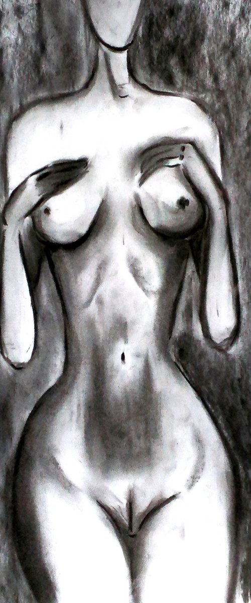 Naked Woman charcoal artwork by Halyna Kirichenko