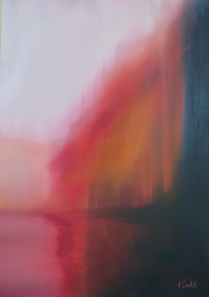 Abstract Oil Painting By Francesca Currie, 20 X 28, Autumnal Lacus Ii, Original Artwork