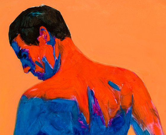modern portrait of a man in pop colors orange blue and red