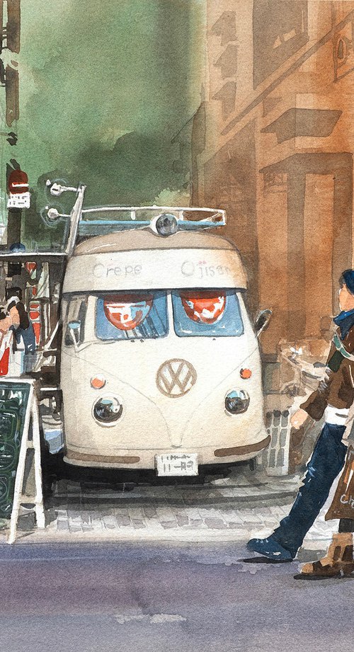 Sanjo Street Food Van 2013 30x40cm Watercolor by Masato Watanabe