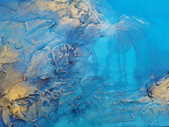 A XL large original modern semi abstract painting "Fifty shades of blue"