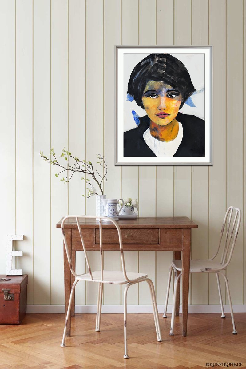 Expressive Portrait Acrylic Painting By Richard Kuhn, 20 X 26", Girls On Paper 2303-25, Original Artwork