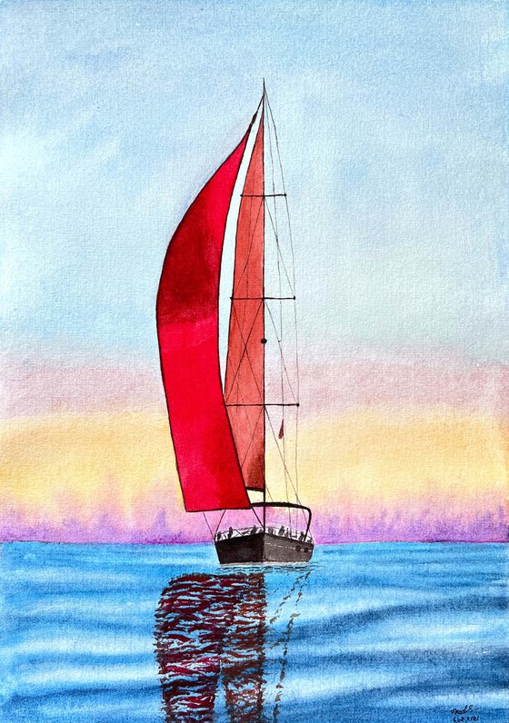 Scarlet sailboat