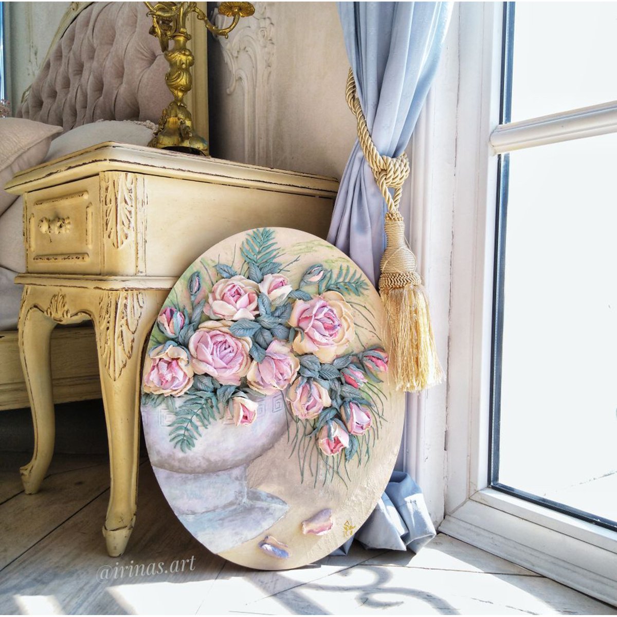 Photorealistic Botanical Relief By Irina Stepanova, 14 X 18, Pink Roses Palette Knife Art, Original Artwork