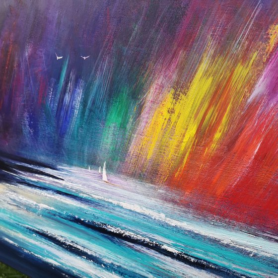 "Chasing Rainbows" - Cornish Seascape, Art, Skyscape