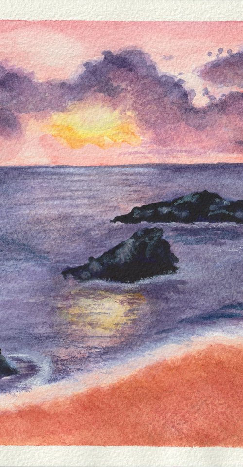 Original Watercolour 8" x 10" Seascape Painting 'Shoreline Rocks' by Stacey-Ann Cole (Unframed) by Stacey-Ann Cole