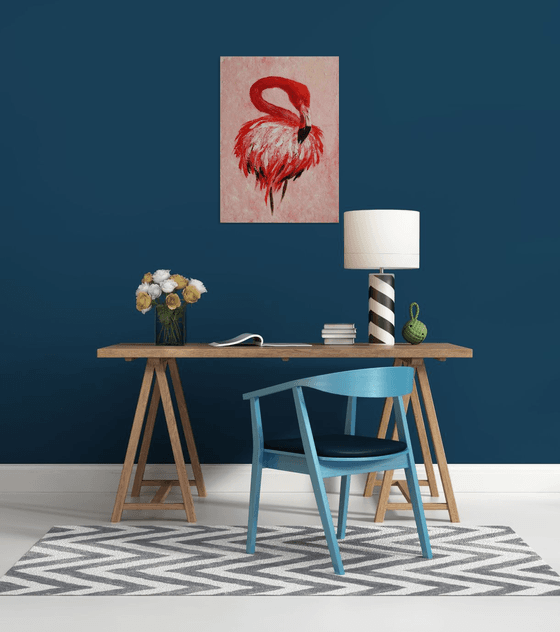 Flamingo / Painting created with a palette knife / ORIGINAL PAINTING