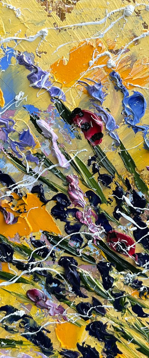 Lavender Painting Floral Original Art Flowers Oil Impasto Small Artwork 6 by 6 inches by Halyna Kirichenko