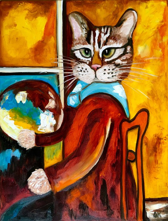 Troy The Cat  as an artist inspired by self-portrait of Amedeo Clemente Modigliani