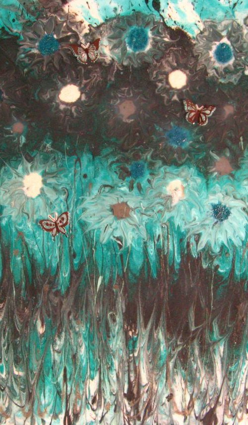 Turquoise Flowers by Fiona J Robinson