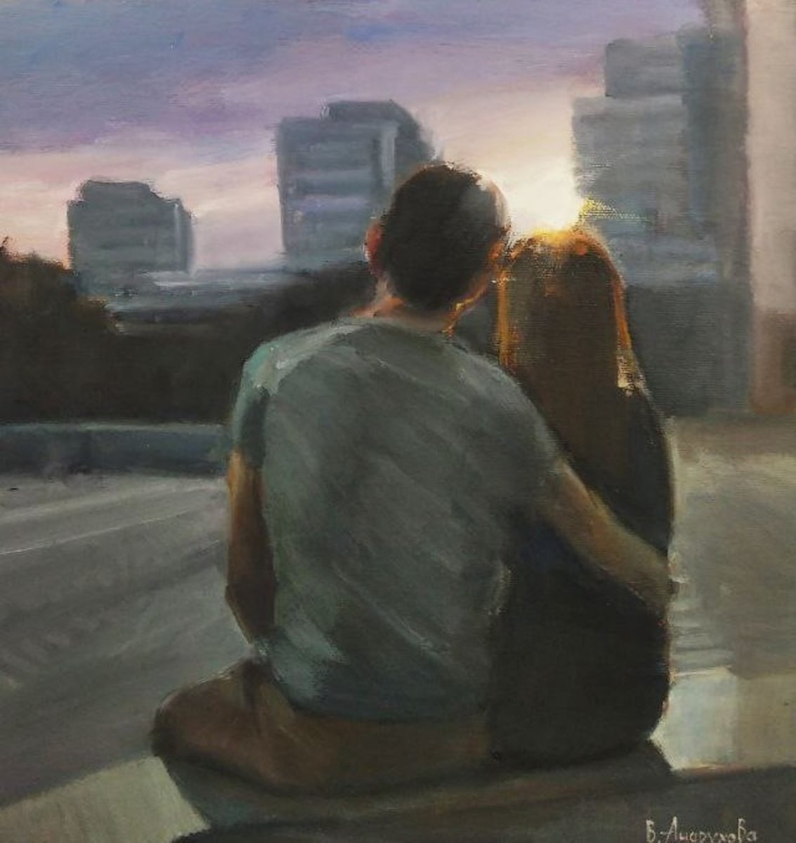 Impressionistic Landscape Oil Painting By Valentina Andrukhova, 14 X 14", Meeting In Kharkiv, Original Artwork