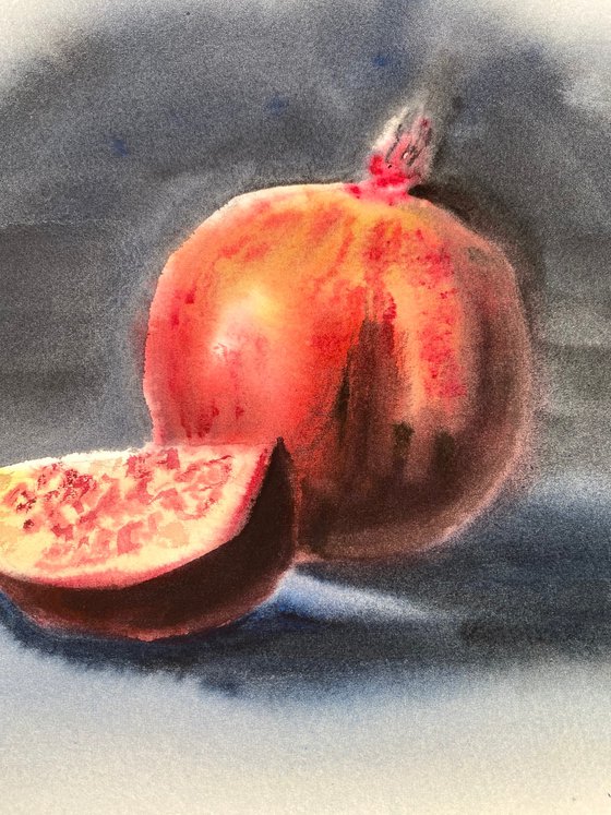 Pomegranates, 26х37,5cm watercolor, red, still life, gift, medium size