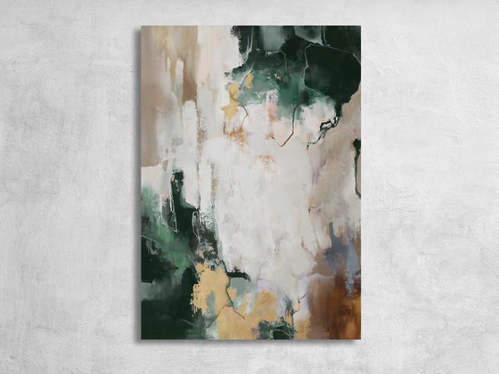 "Green Bloom" Abstract green gold acrylic art