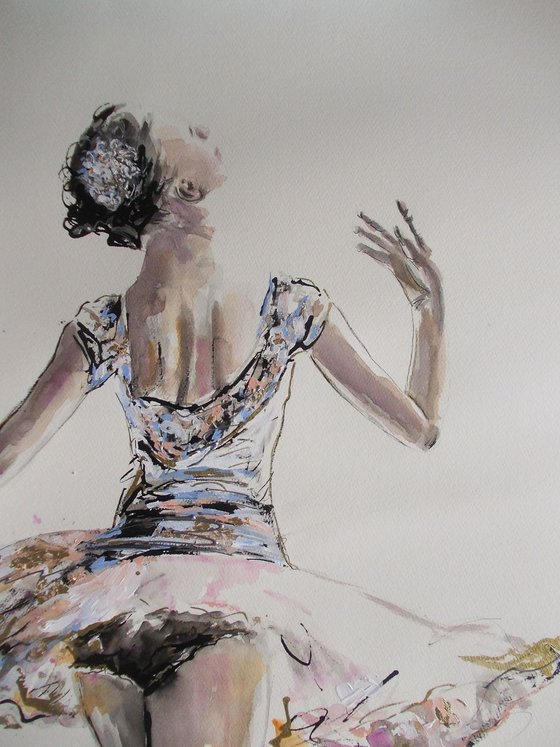 Ballerina painting-Ballet painting-ballerina watercolor, mixed media painting on paper