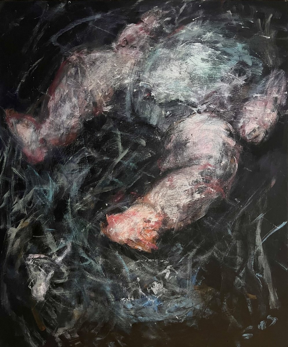 Expressive Portrait Acrylic Painting By Liubou Sas, 20 X 24", Lost Pacifier, Original Artwork