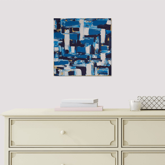 Abstract in blue, white and gold