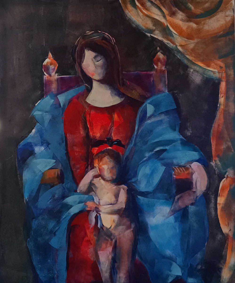 Expressive Portrait Acrylic Painting By Marina Del Pozo, 32 X 39", Madonna #6, Original Artwork