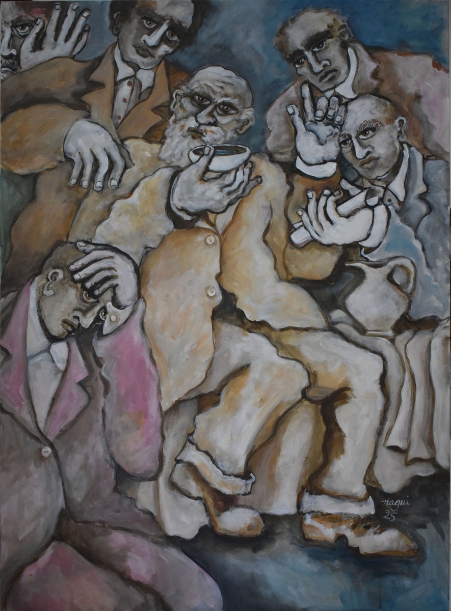 Expressive Portrait Acrylic Painting By Nagui, 30 X 40", The Death Of Socrates, Original Artwork