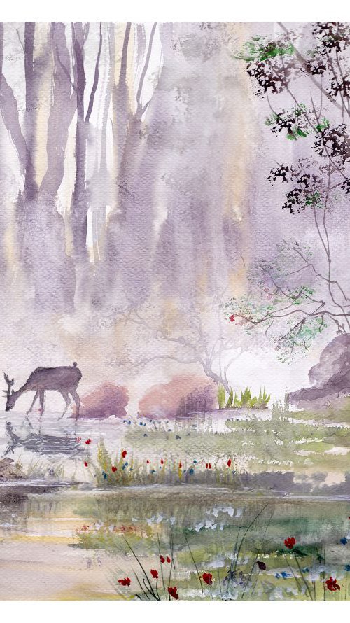 Landscape With A Deer by Yulia Schuster
