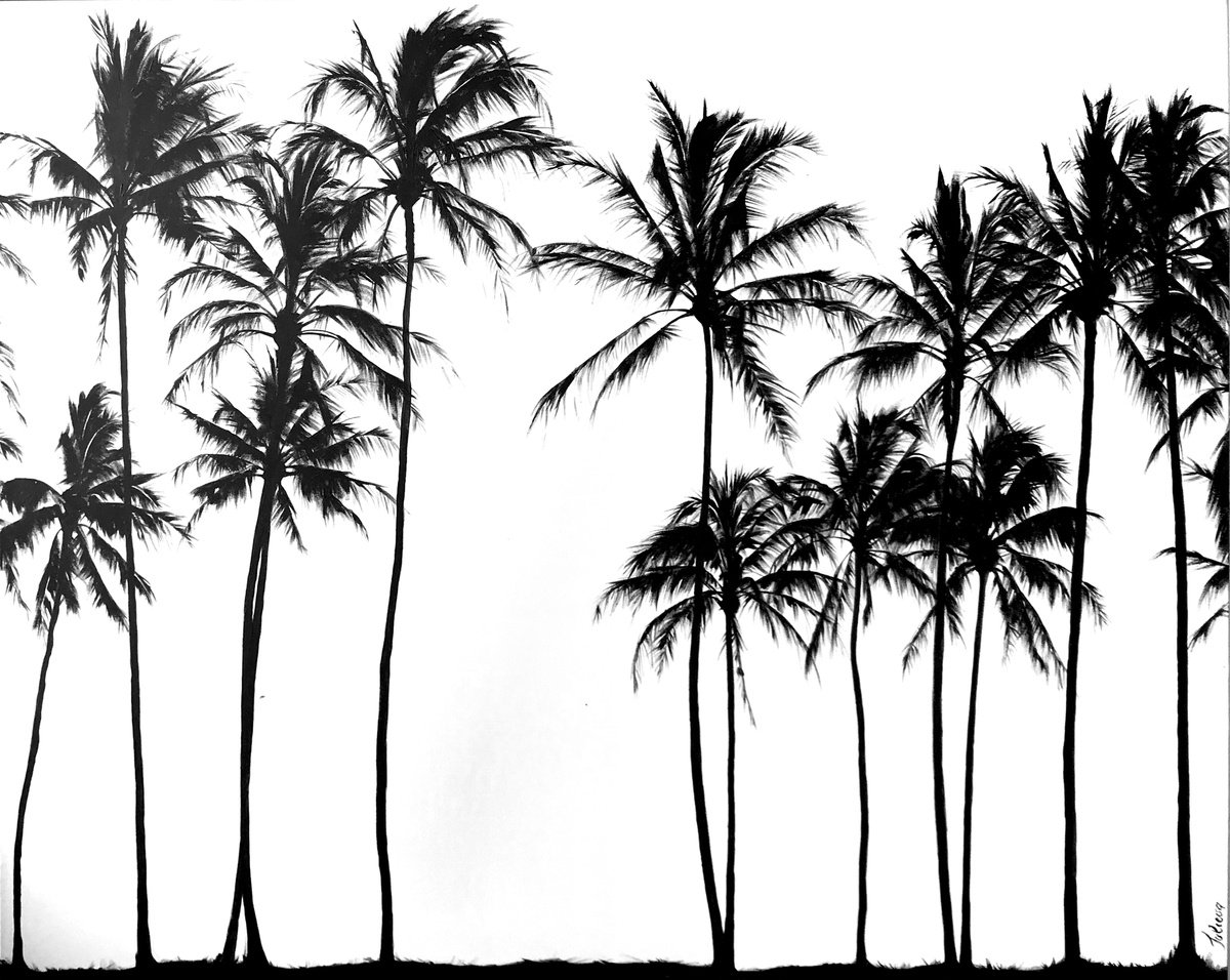 Acrylic painting Black palm trees 80*100 cm by Irina Ivlieva