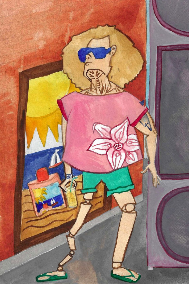 Urban And Pop Portrait Watercolour By Andromachi Giannopoulou, 5 X 7, Beach-Boy, Original Artwork