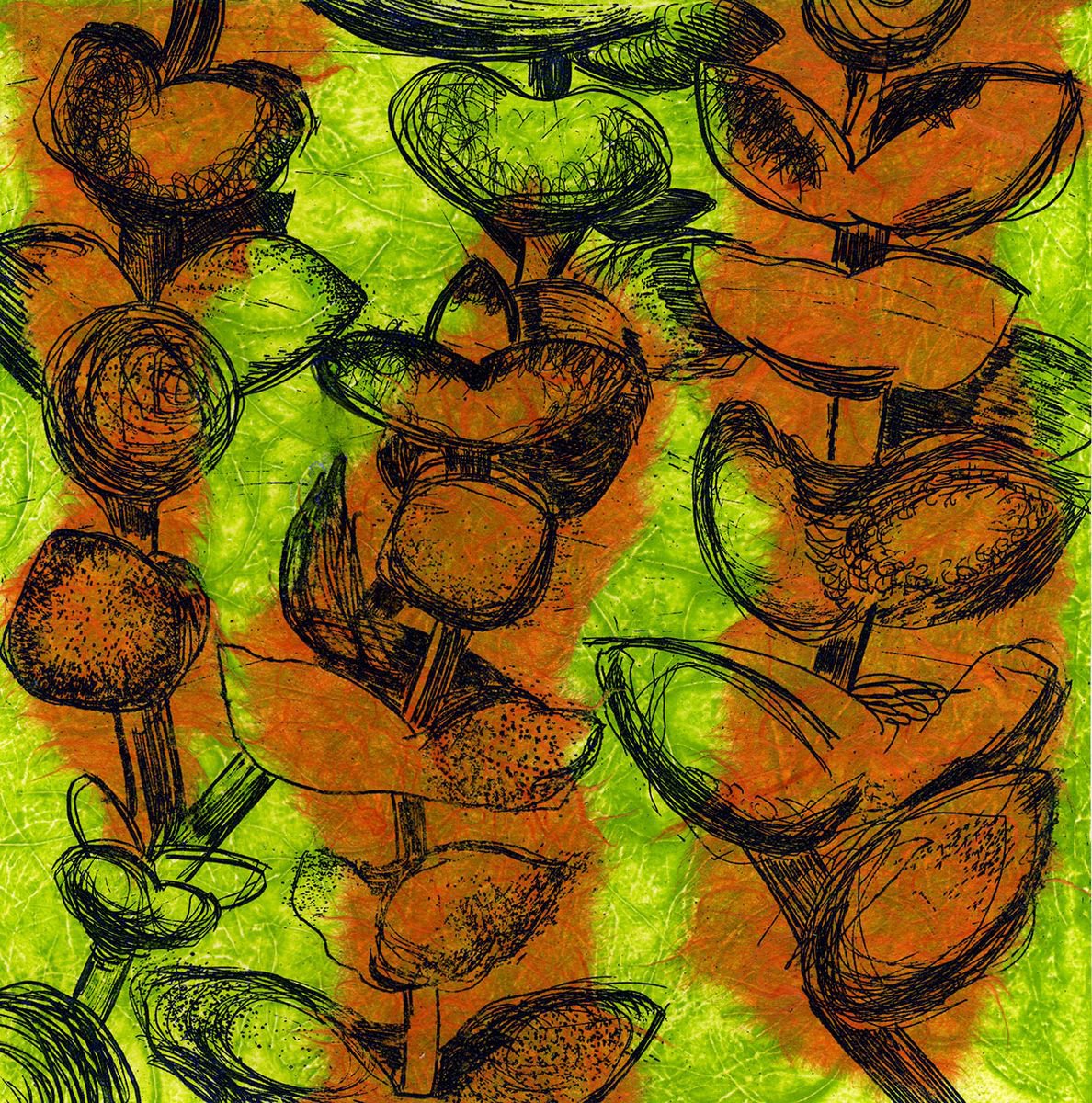 COVID19 not shipping - Colourful Succulent Etching & Chine-colle Hand Pulled Original Prin... by Catherine Cronin