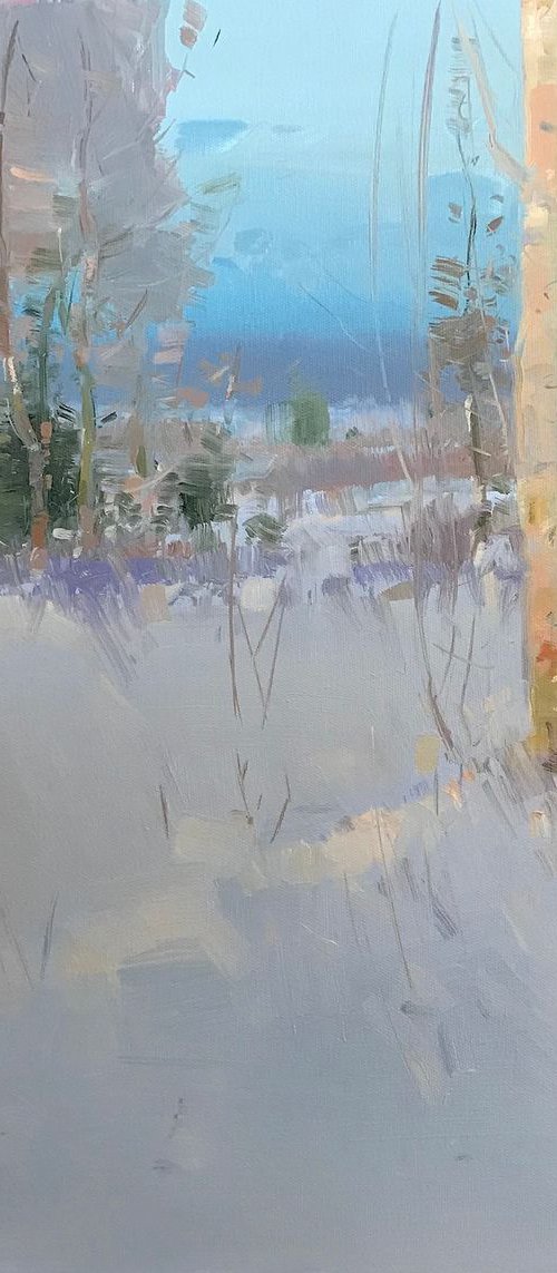 Snow Covered, Landscape oil painting, Handmade artwork by Vahe Yeremyan