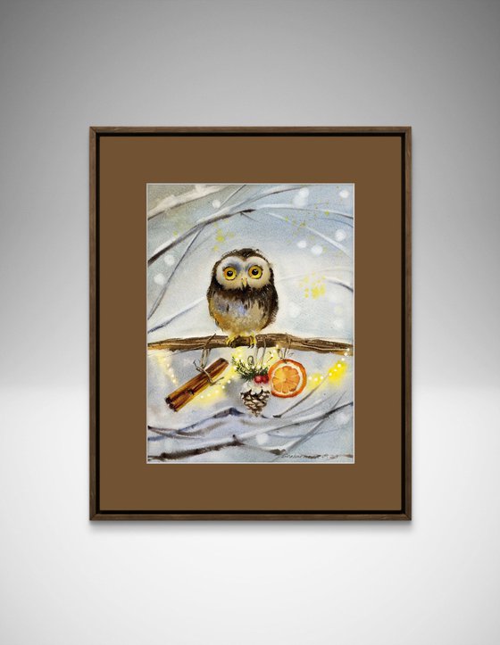 Owl with New Year's gifts