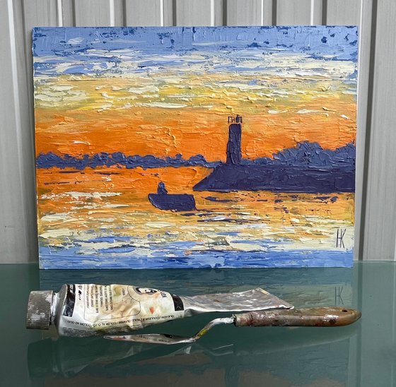 Lighthouse Boat Nautical Original Painting