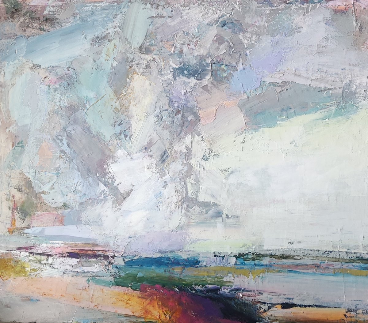 Expressive Landscape Oil Painting By Viktoria Shvoren, 31 X 28", Moment, Original Artwork