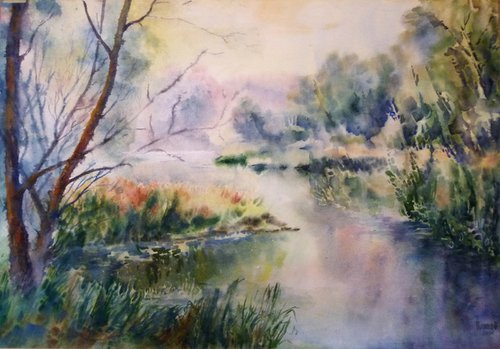 Dawn on the river by Yuryy Pashkov