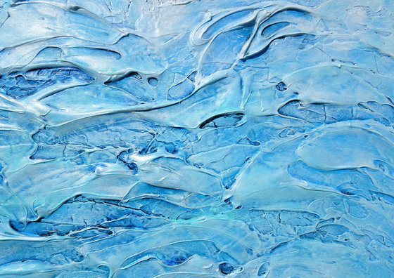 OCEAN SONG. Large Abstract Blue Silver White Textured Painting