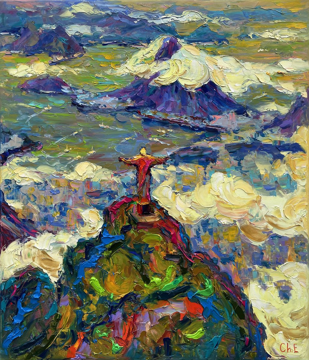 Impressionistic Landscape Oil Painting By Evgeny Chernyakovsky, 24 X 27, Evening Panorama, Original Artwork