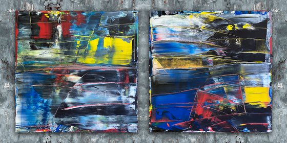 "Cut From The Same Cloth" - Save As A Series - Original Large PMS Abstract Acrylic Painting Diptych on Artist-Stretched Canvas - 72" x 36"