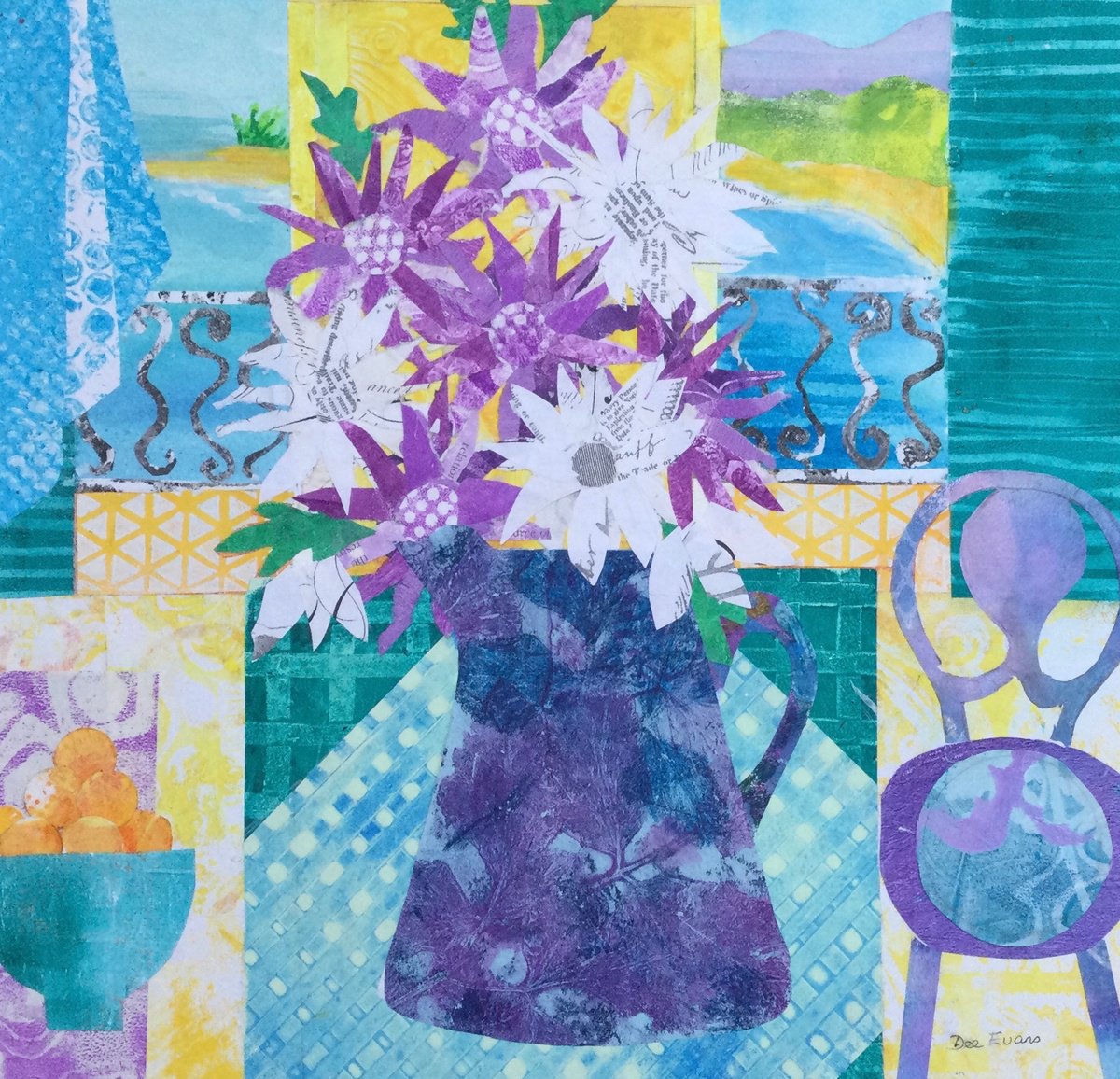 Botanical Collage By Dee Evans, 20 X 20, Green Shutters, Original Artwork