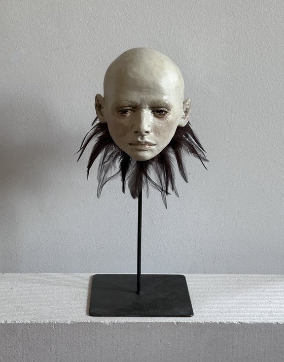 Ceramic Head with Feathers