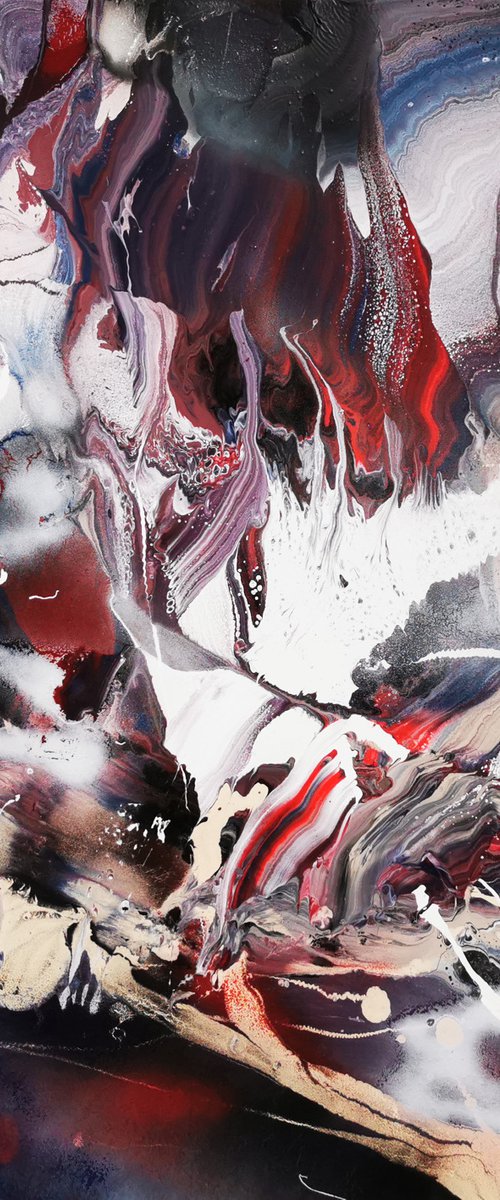 Large beautiful abstract mindscape Japonese story teller signed O Kloska by Kloska Ovidiu