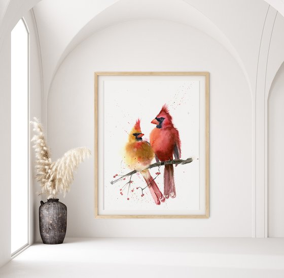 Two Cardinals - original watercolor painting