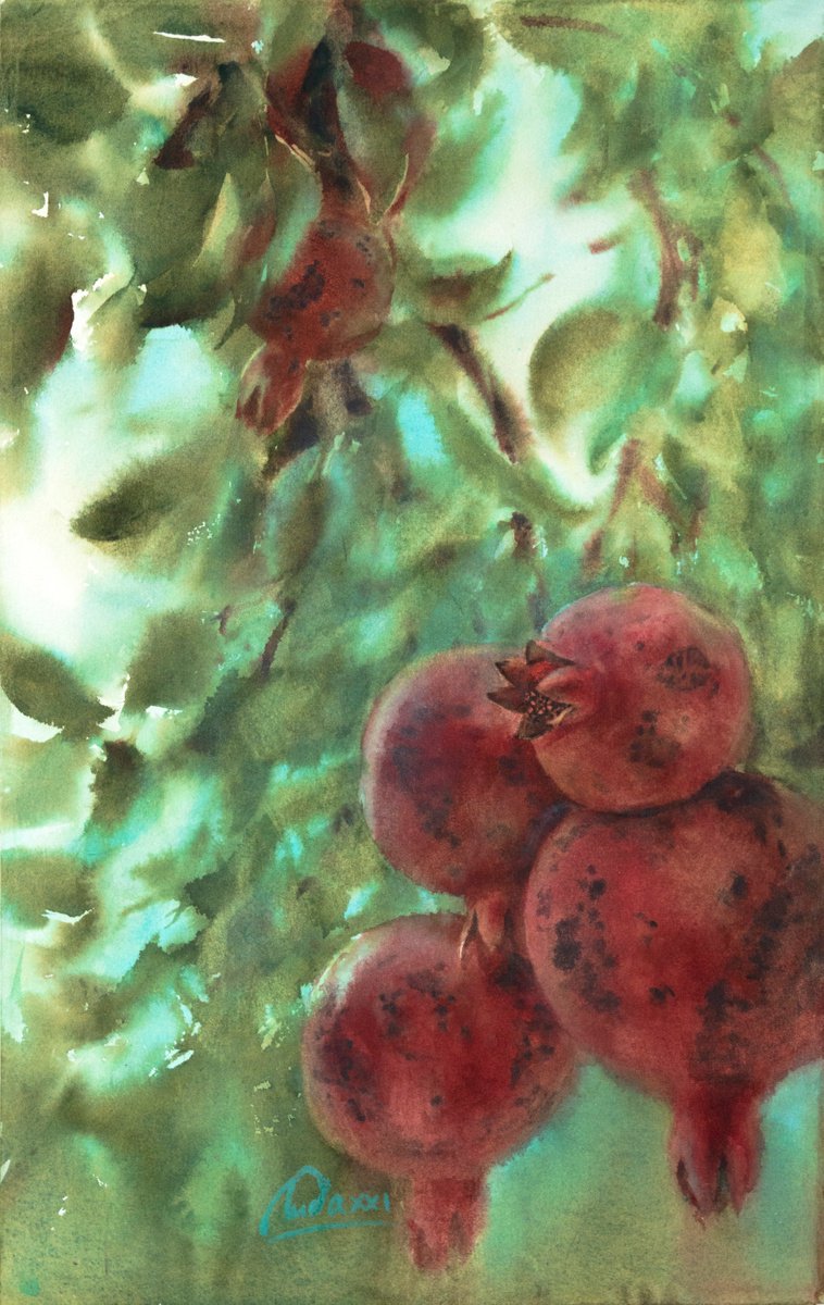 Pomegranate in the garden by Lida Duchnewitsch