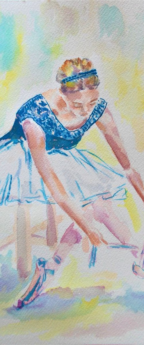 Ballerina 2-Original ballet watercolor painting by Antigoni Tziora