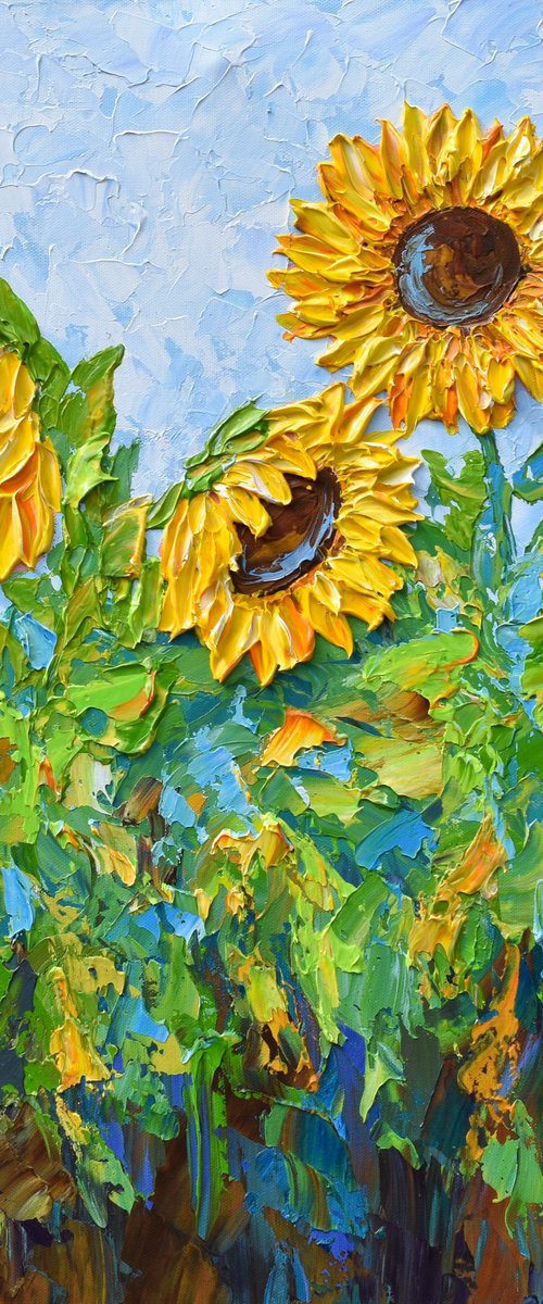 Sunflower field - Original Floral Painting on Canvas, Palette Knife Art, Textured Impasto Artwork by Olga Tkachyk