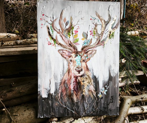 Winter deer Oil painting