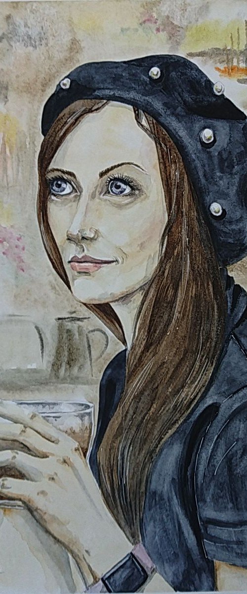 Capuccino. Original watercolor painting by Svetlana Vorobyeva by Svetlana Vorobyeva