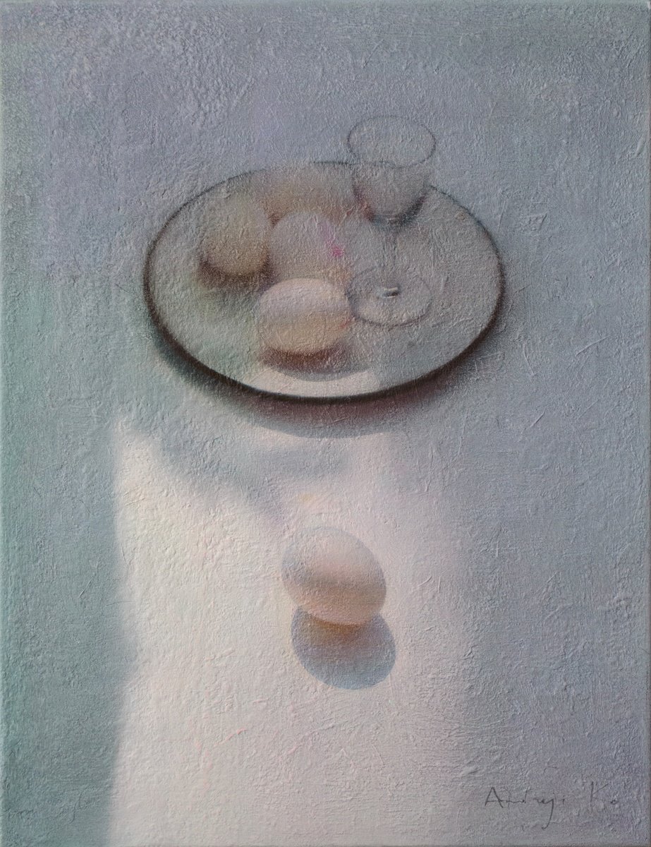 Impressionistic Still Life Acrylic Painting By Andrejs Ko, 20 X 26, A Cold Morning, Original Artwork