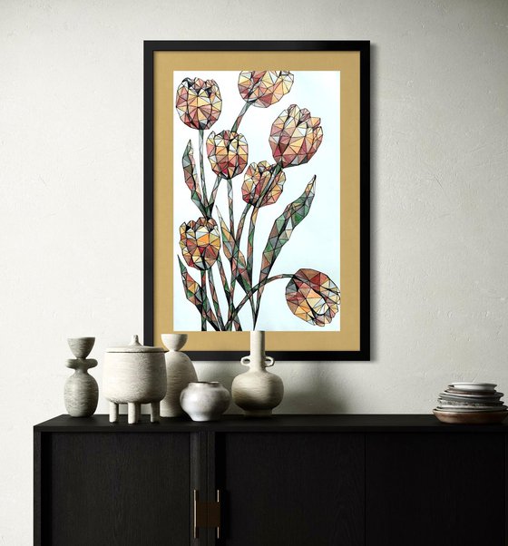 AMBER CRYSTAL TULIPS ON A SOFT BLUE